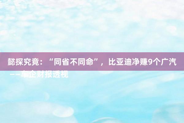 懿探究竟：“同省不同命”，比亚迪净赚9个广汽
 ——车企财报透视