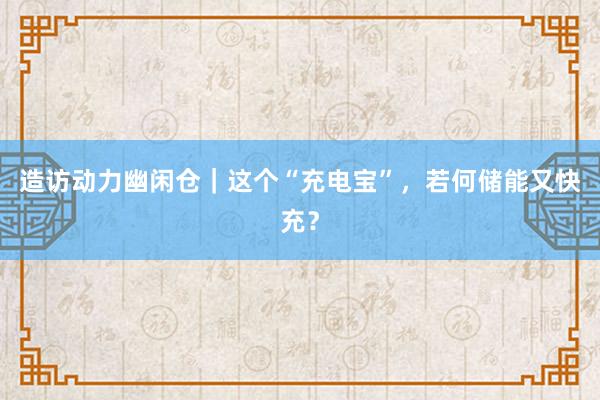 造访动力幽闲仓｜这个“充电宝”，若何储能又快充？